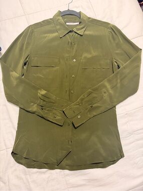Wink Olive Green Silk Dress Shirt sz XS